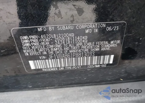 2023 Subaru Wrx z USA, uszkodzony, nr VIN JF1VBAB61P8813033